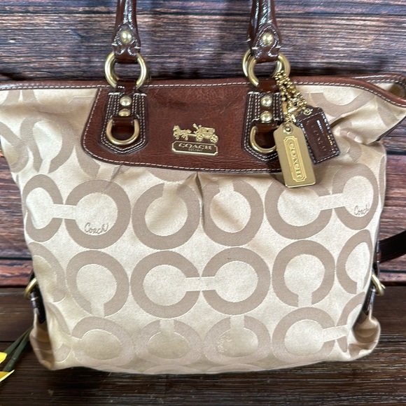 Coach Beige/Brown Op Art Canvas and Leather Julianne Hobo! In Great Condition! - Picture 2 of 12